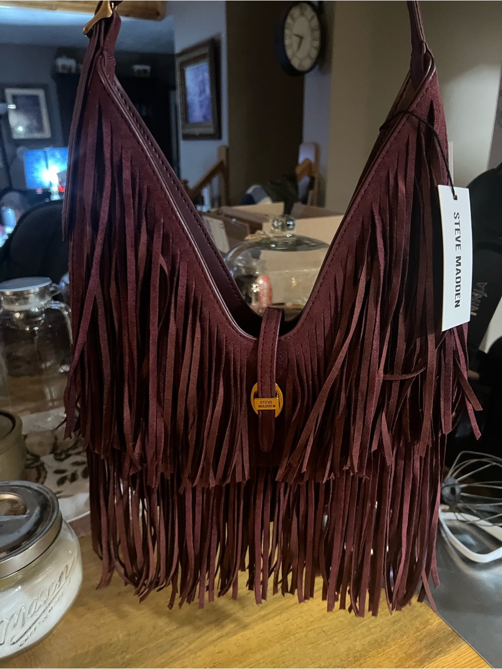 Steve Madden Burgundy Fringe Shoulder Bag